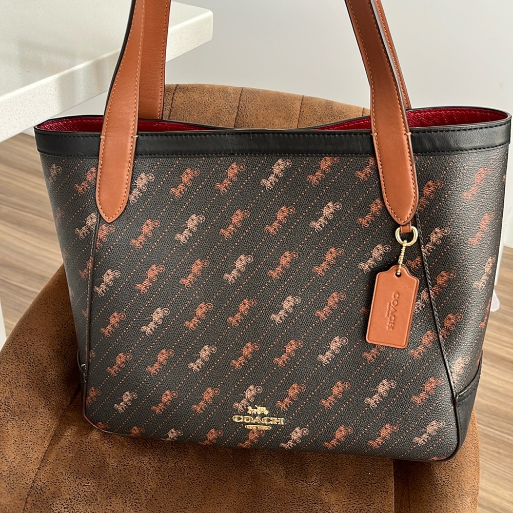 Coach Horse & Carriage Tote with Dot Print (Dimensions in photos)